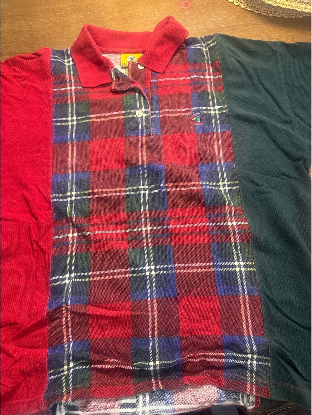 Vtg Duck Head Colorblock Plaid Polo Shirt Size S